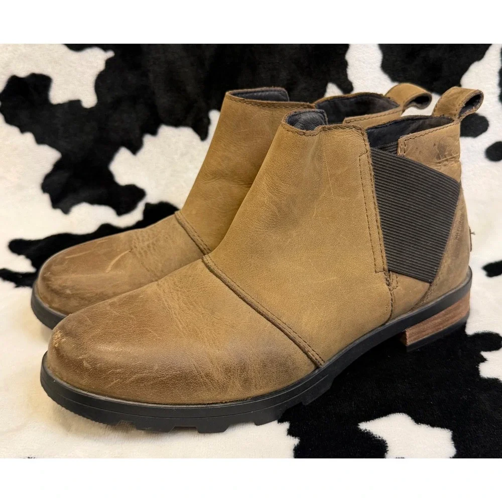 Sorel Emelie Chelsea Waterproof Leather Ankle Boots Brown Women's 6.5‎